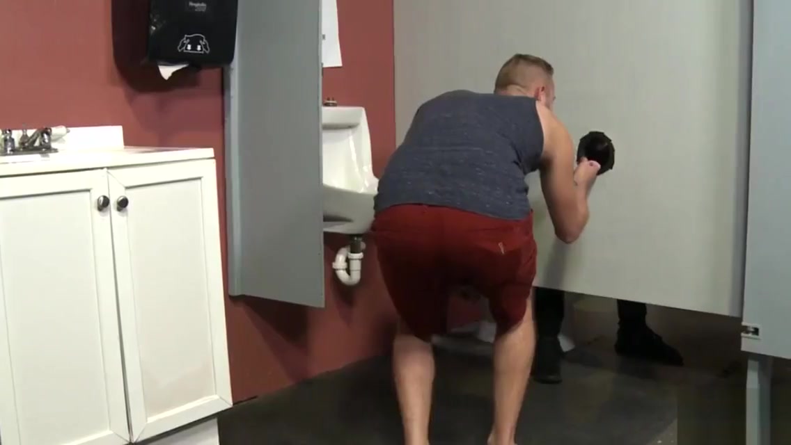 Two big dick guys have a glory hole fuck