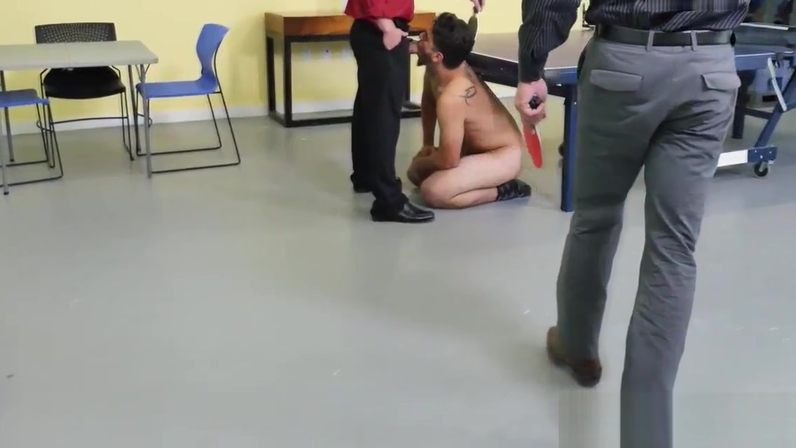 Jock sucked off before gay office threeway