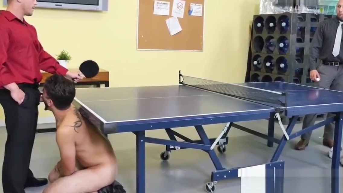 Jock sucked off before gay office threeway