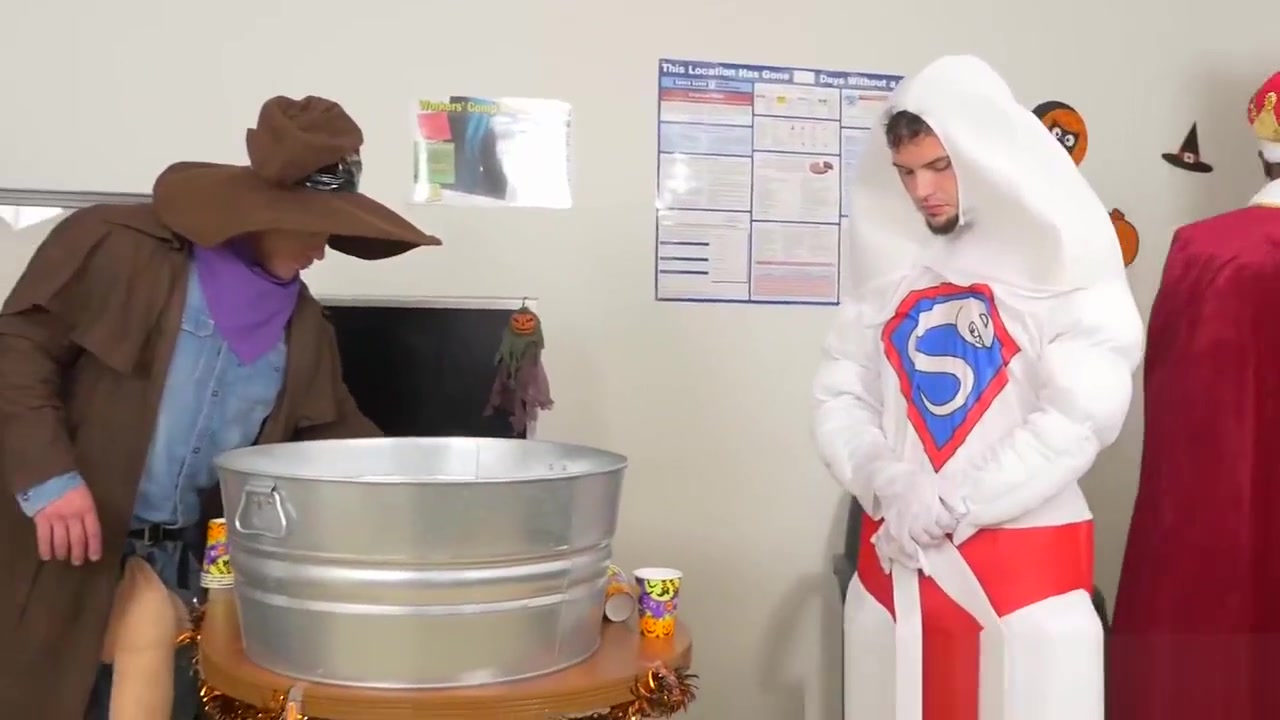 Office costume party turns into interracial fuck fest