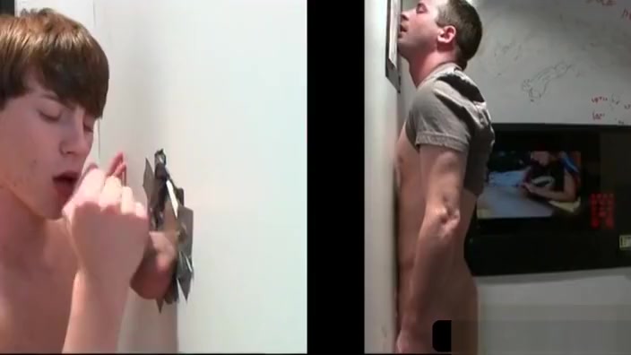 teen 18+ gay gives handjob on gloryhole