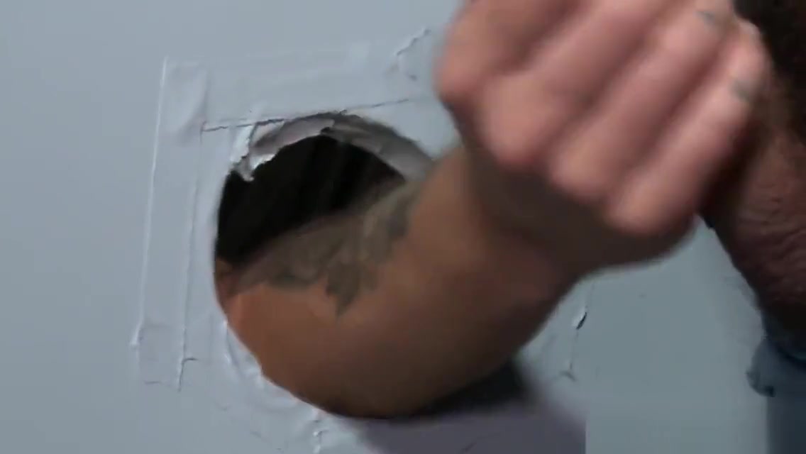 Bears jerk thru gloryhole and fuck for cum