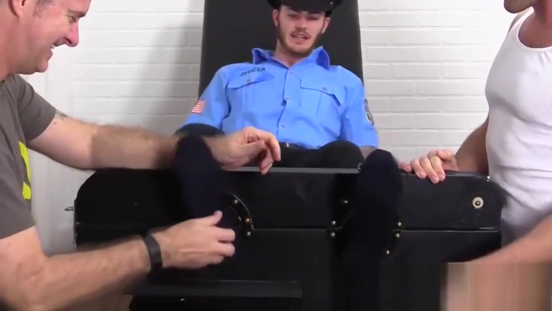 Sexy officer Christian Wilde tickled by his two best friends
