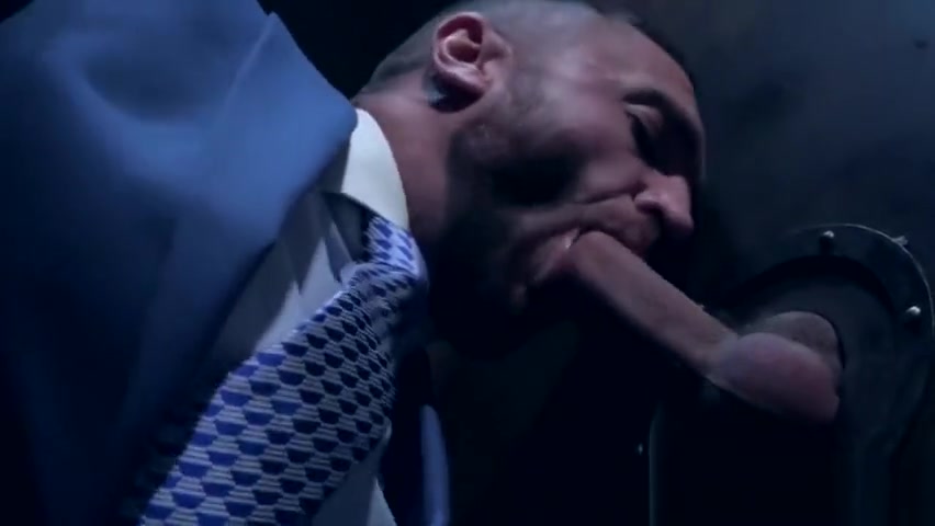 Classy hunk sucks a gloryhole cock before being hammered