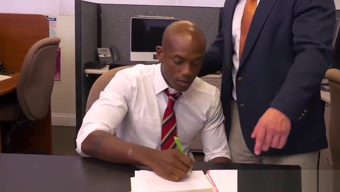 Ebony office stud blows bosses cock