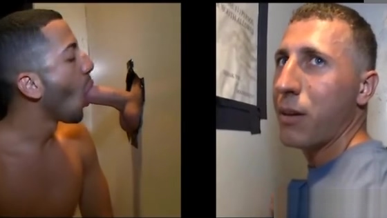 Cumshot after gay gloryhole blowjob