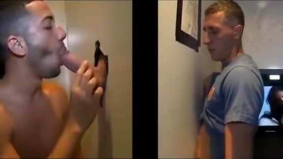 Cumshot after gay gloryhole blowjob
