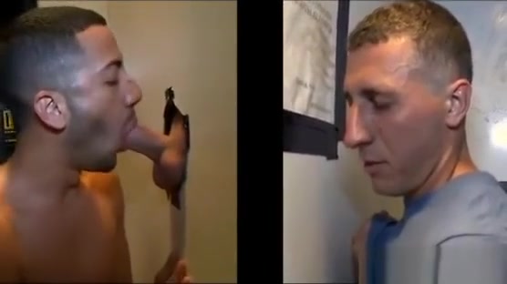 Cumshot after gay gloryhole blowjob