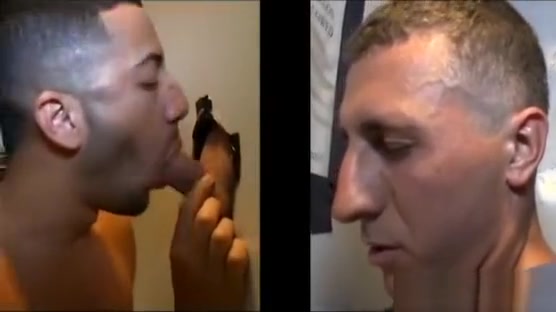 Cumshot after gay gloryhole blowjob