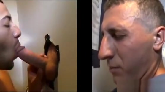 Cumshot after gay gloryhole blowjob