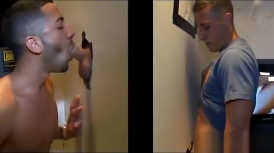 Cumshot after gay gloryhole blowjob