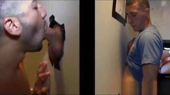 Cumshot after gay gloryhole blowjob