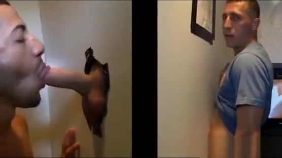 Cumshot after gay gloryhole blowjob