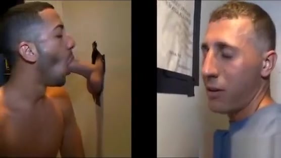 Cumshot after gay gloryhole blowjob