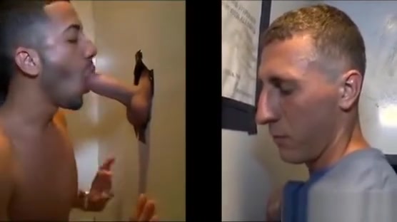 Cumshot after gay gloryhole blowjob
