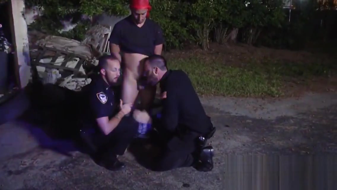 Gay officers chase car thief and make him feed their assholes hard