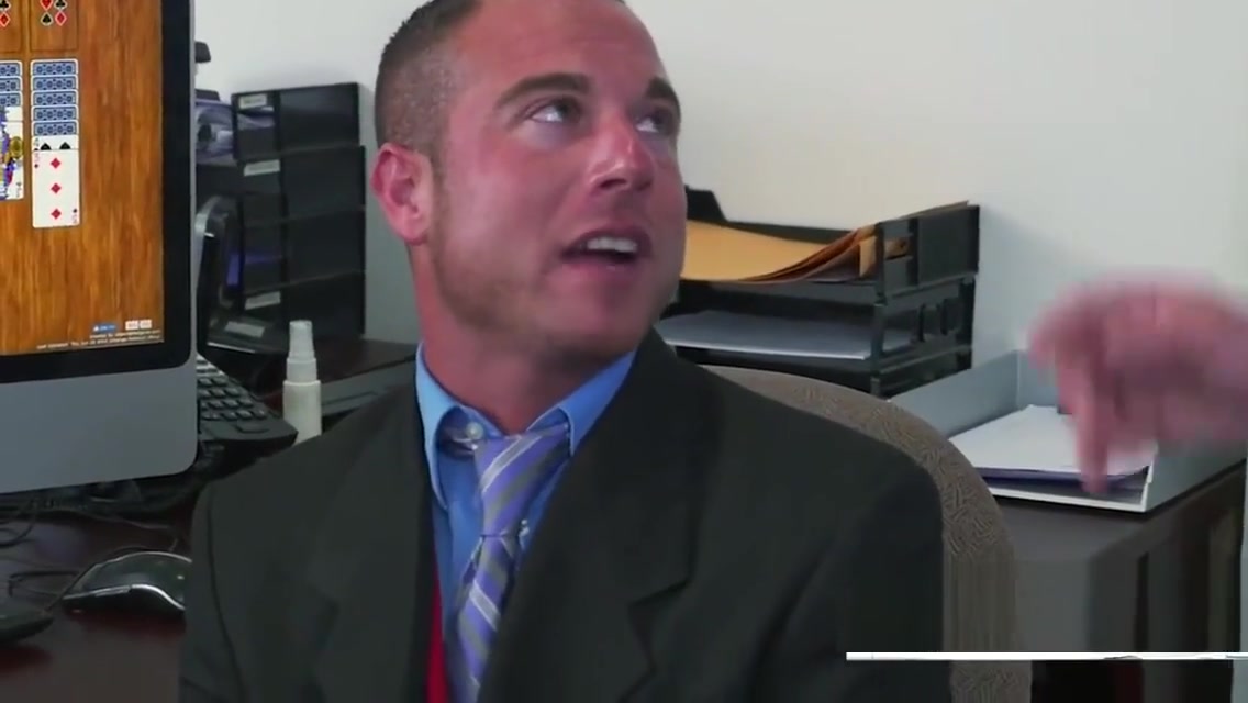 KINKY manager fucks worker with a FAT DILDO