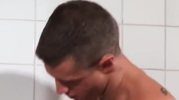 Gay military sex in kitchen