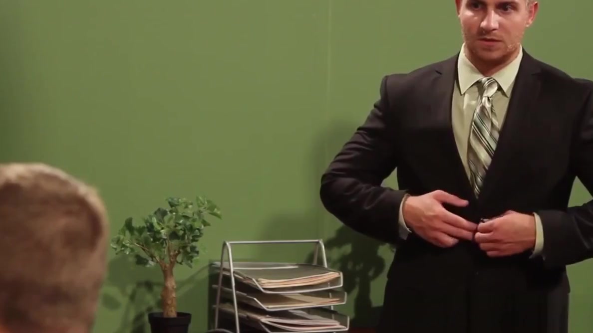 Gay office hunks creamed on by his boss