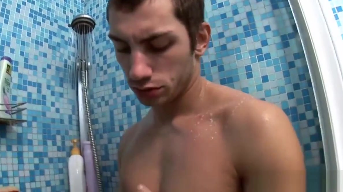 Hot hunk masturbating in shower until he is about explode