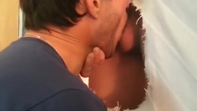 Hot sucking action at the homemade glory hole 12