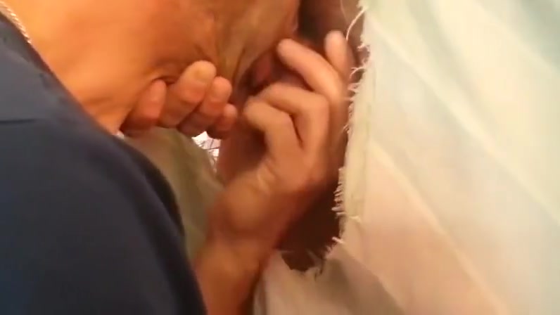 Hot sucking action at the homemade glory hole 12