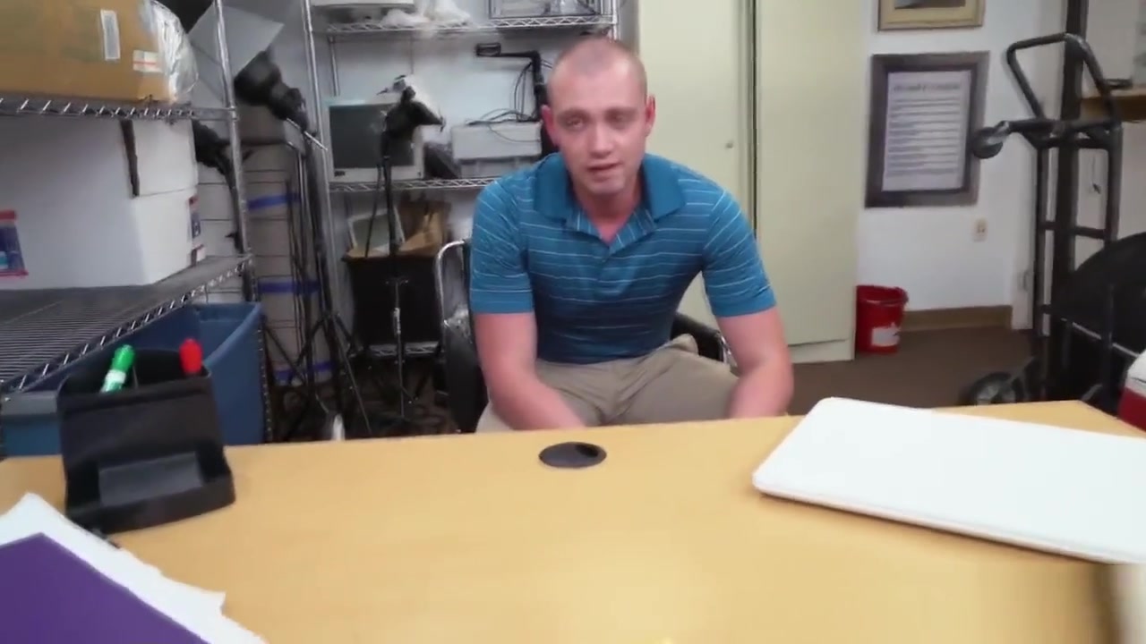 Big black cock for white guy asshole in office