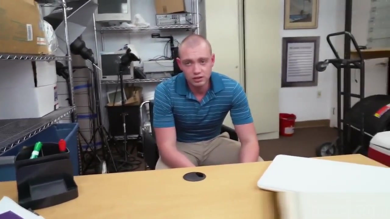 Big black cock for white guy asshole in office