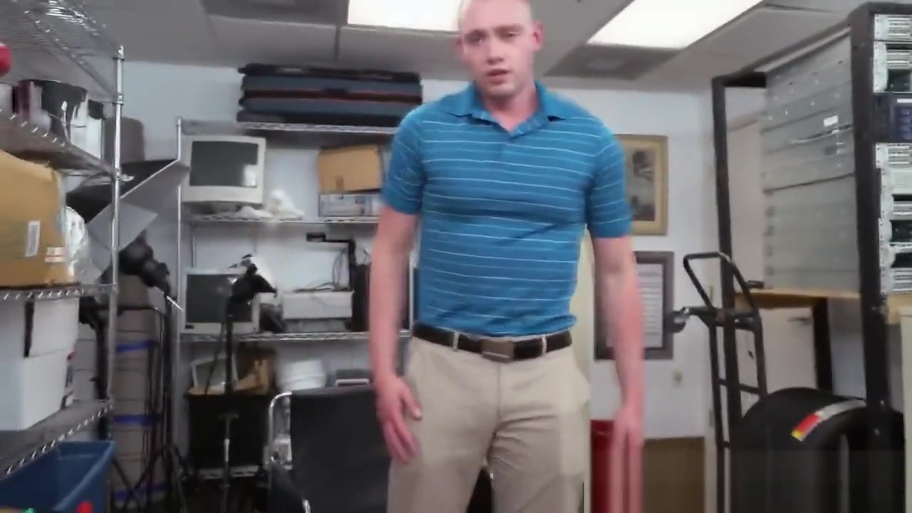 Big black cock for white guy asshole in office