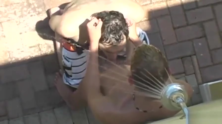 Kinky Brunette Hunk Pool Blowjob