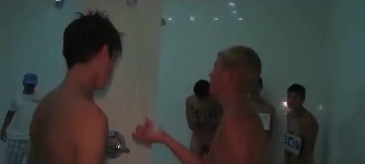 College shower hazing with gay oral sex