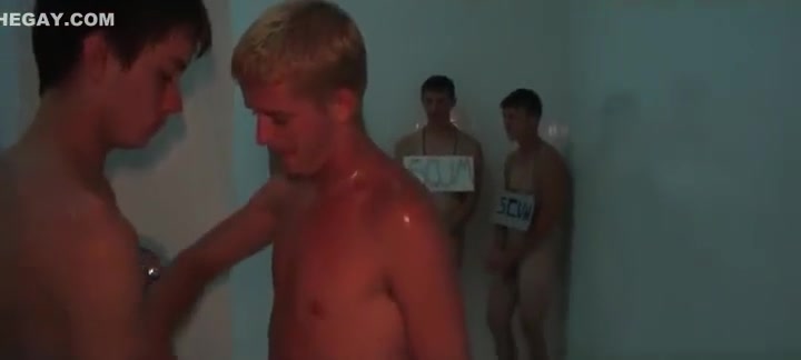 College shower hazing with gay oral sex