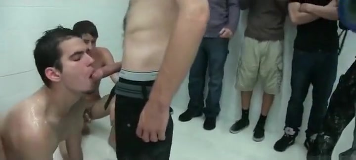 Boys college hazing with BJs in the shower