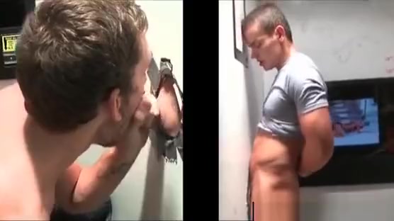 Sexy gay rubbing and sucking cock on gloryhole scene 2