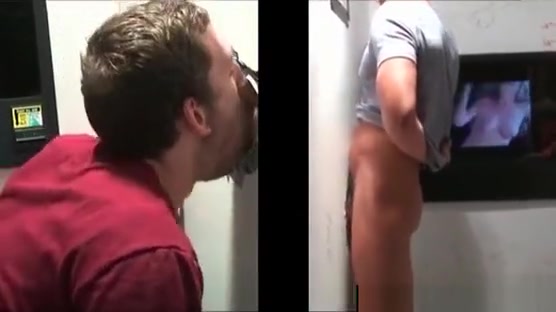 Sexy gay rubbing and sucking cock on gloryhole scene 2