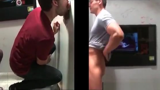 Sexy gay rubbing and sucking cock on gloryhole scene 2