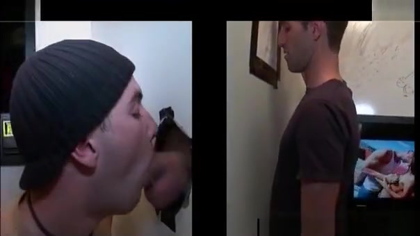 Bald gay rubs and eats huge cock on gloryhole