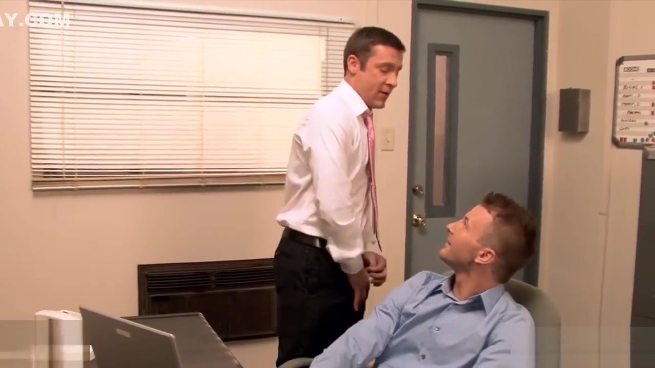 Gorgeous gay gets ass banged in the office