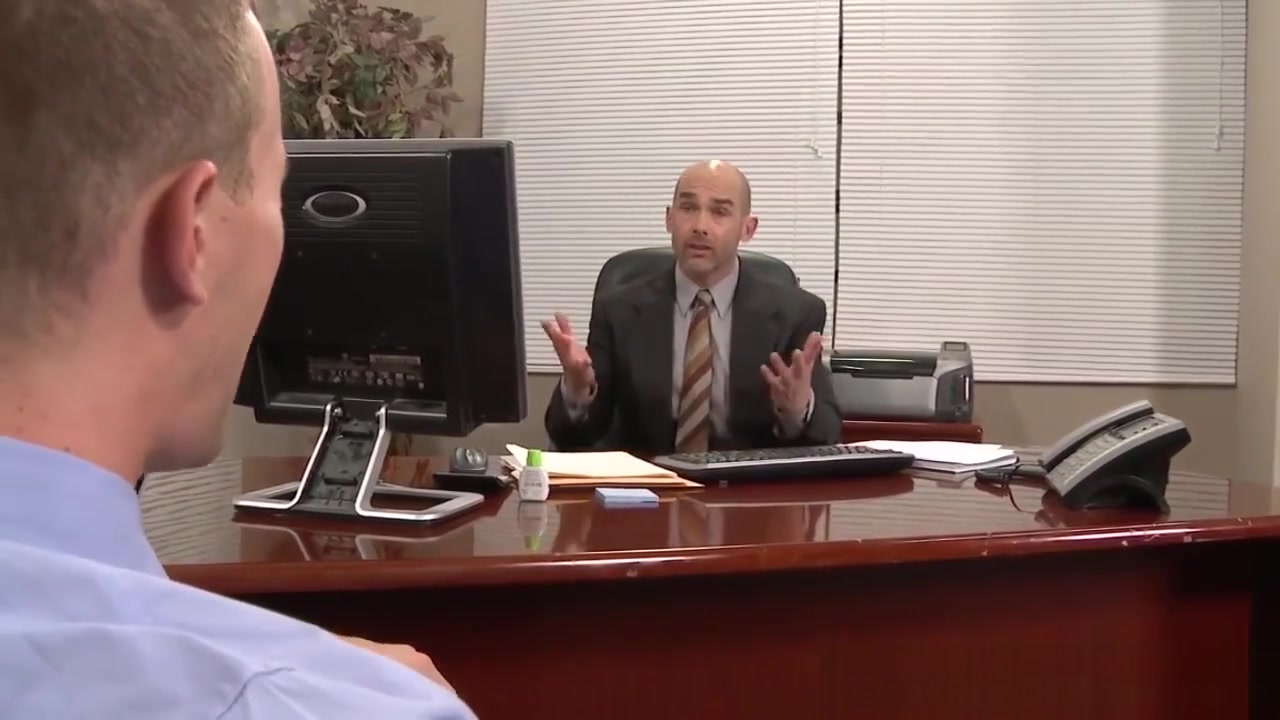 Suited officehunks pounding each other