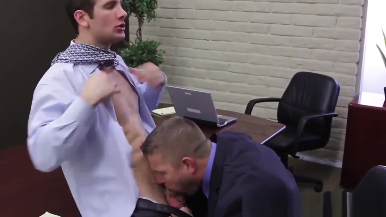 Horny office hunk sucks cock and eats ass