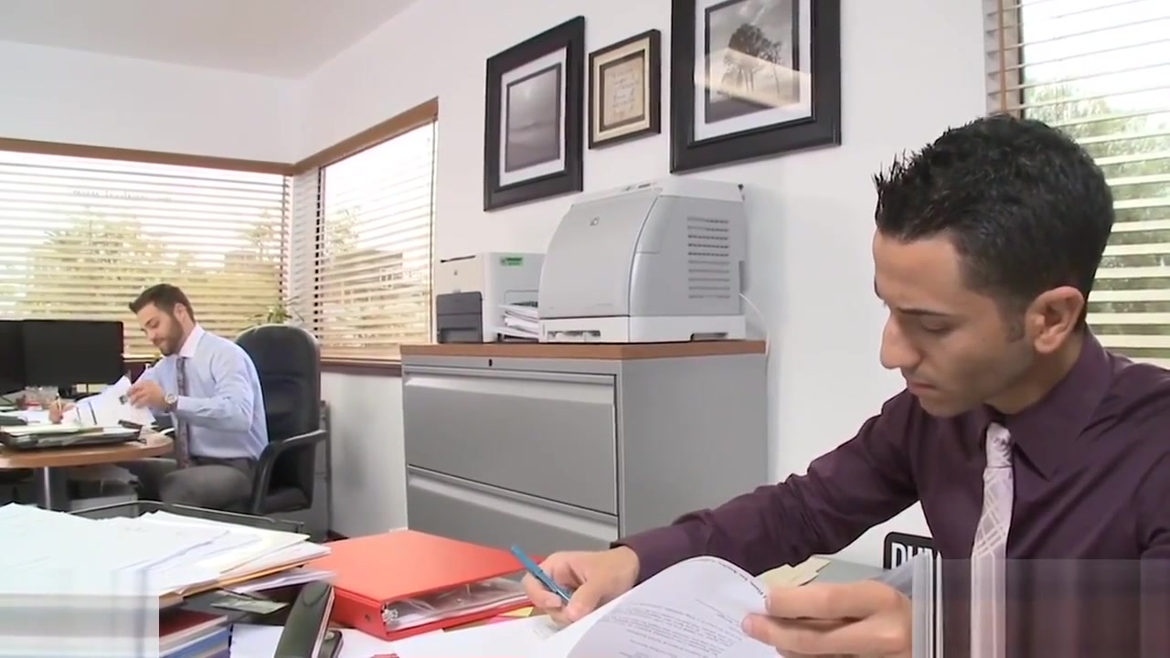 Sexy gay gets ass banged in the office
