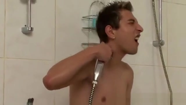 Horny jocks in shower tugging and sucking