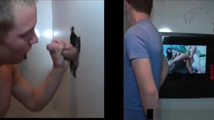 Gloryhole blowjob with gay horny stud