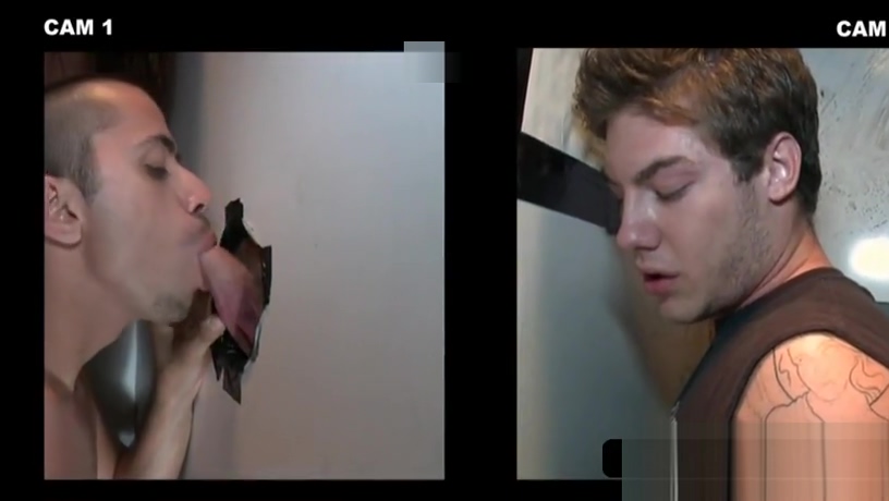 Gloryhole scene with gay sucking straight cock