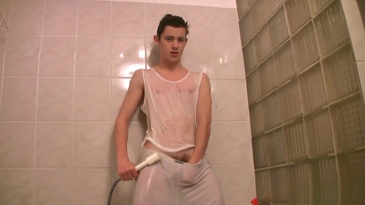 Brunette teen 18+ guy is hotly fondling dick in shower