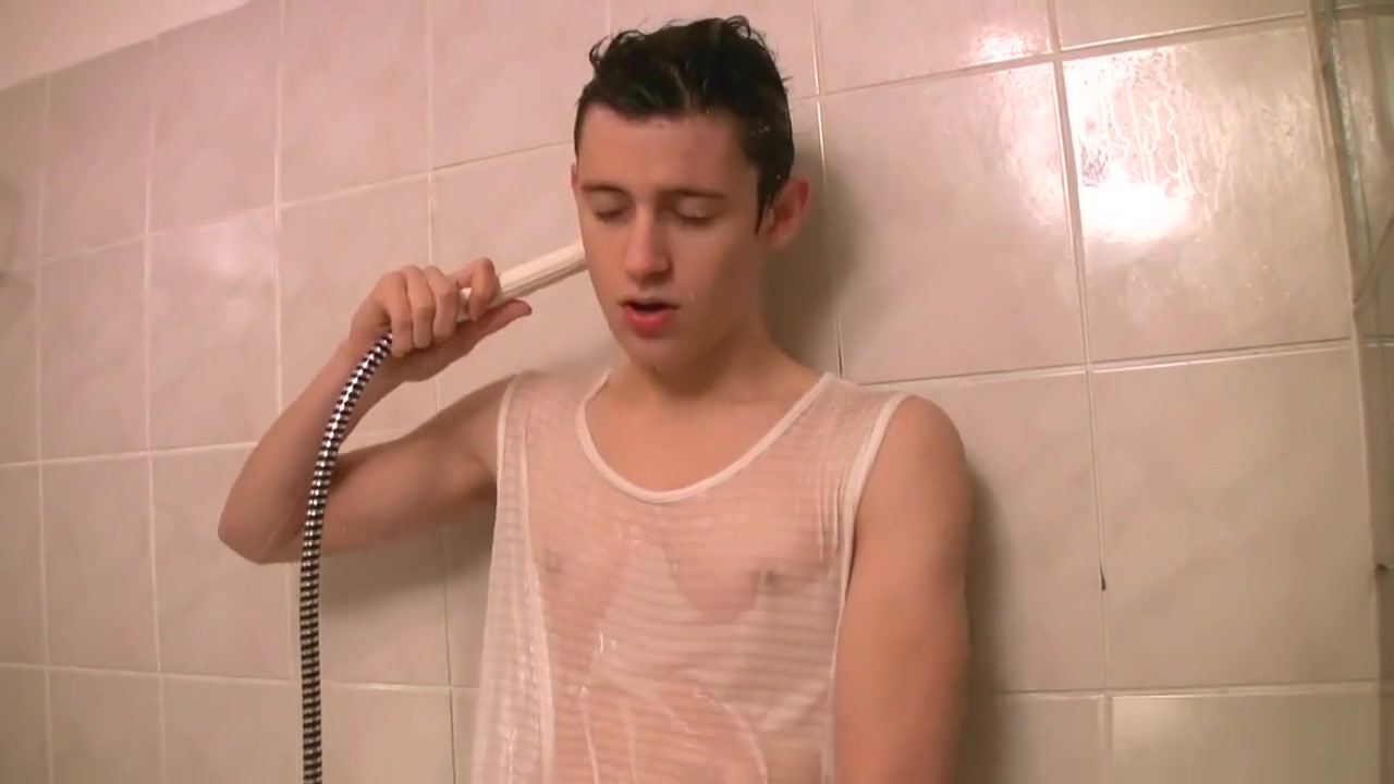 Brunette teen 18+ guy is hotly fondling dick in shower
