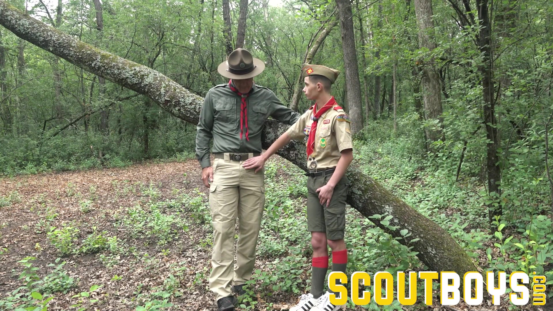 ScoutBoys Muscle DILF barebacks smooth pale scout in wood