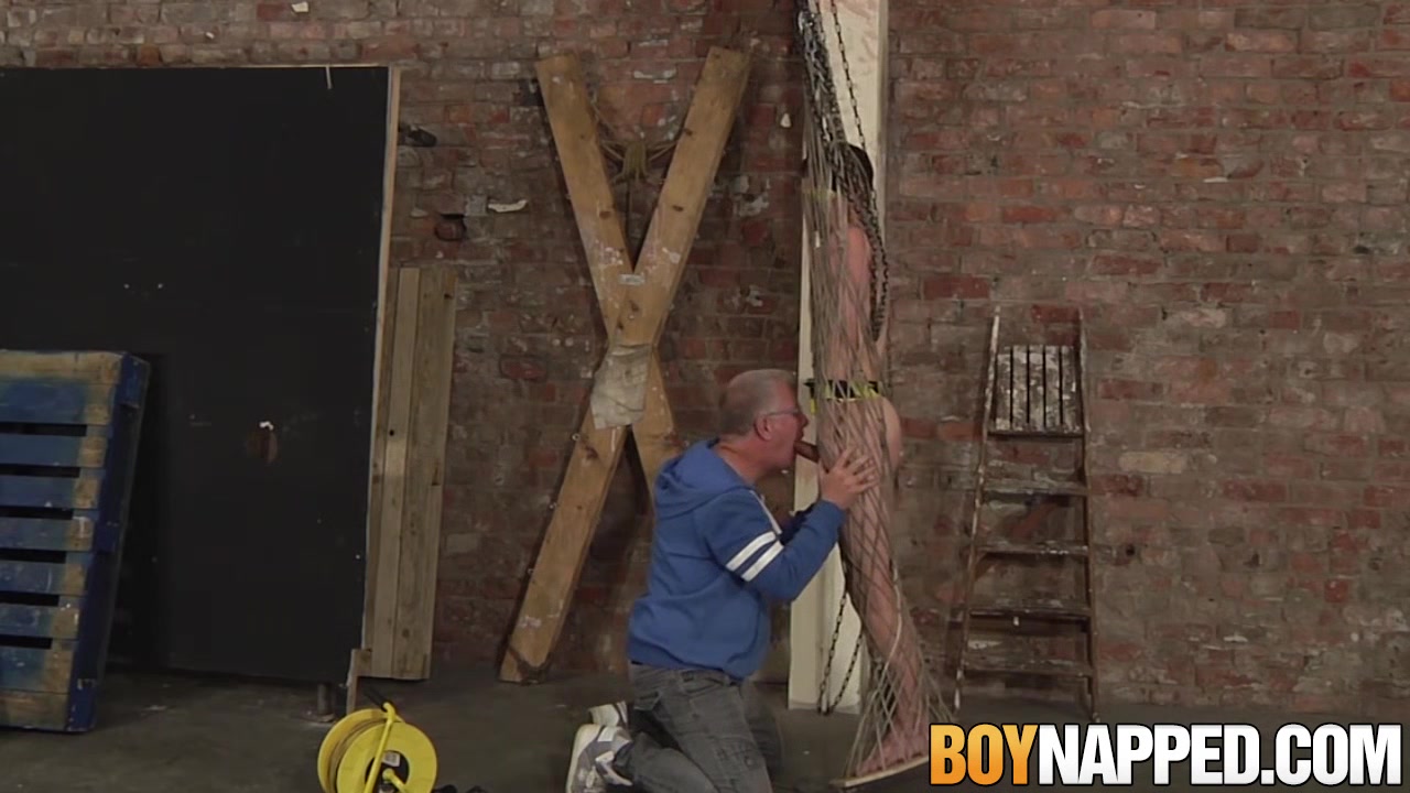 Hanging twink is master Sebastians little jerk off toy