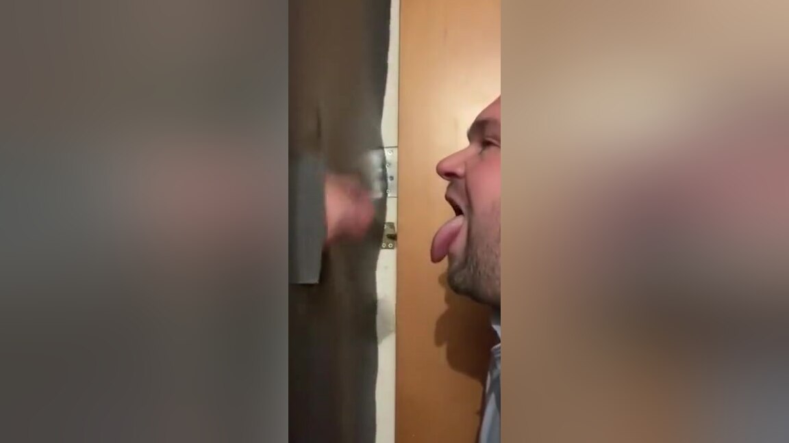 Thick straight cock visits glory hole