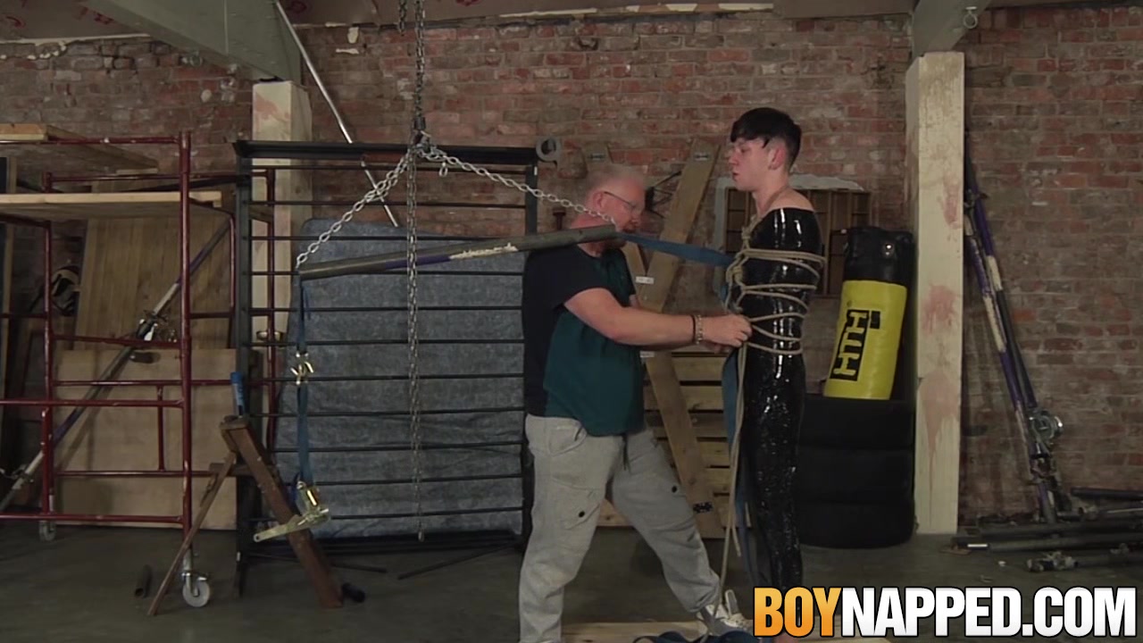 Wrapped up sub twink gets a messy jerkoff from old perv